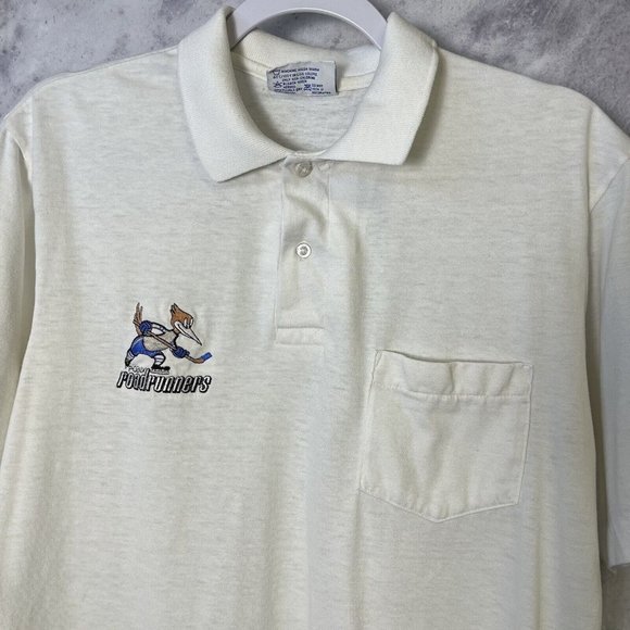 Vintage 80s Phoenix Roadrunners Shirt Mens Large Embroidered Hockey White Polo - Picture 1 of 7